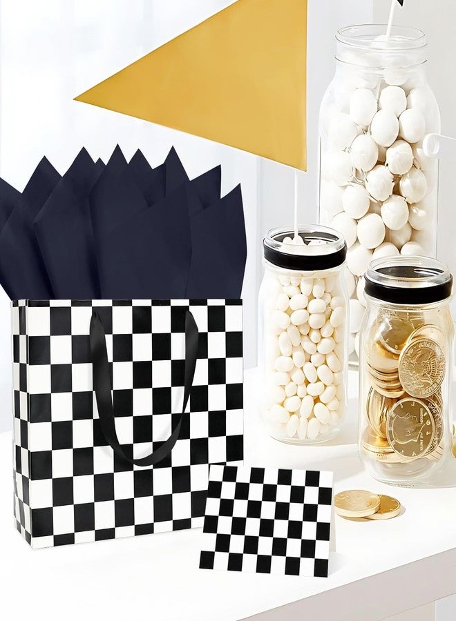 MUNILAIL 13 Inches Race Car Gift Bag Black and White Checkered Gift Bag with Handle Tissue Paper and Greeting Card for Boys Girls Birthday Racing Car Themed Party Large Paper Gift Bag - Image 5